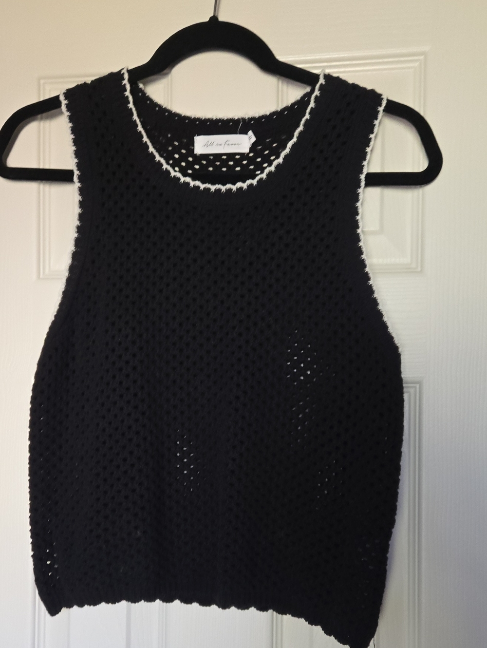 All in Favor Black Crochet Tank with White Trim Accent